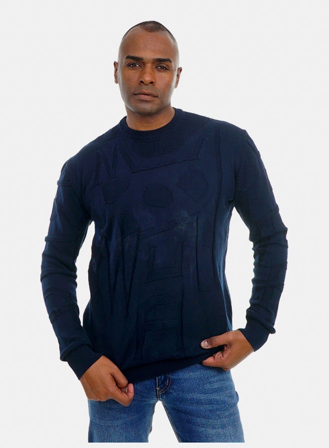 FIRE WOOD FireWood Textured Knit Sweater Crew Neck Long Sleeve For Men - Dark Blue - Image 4